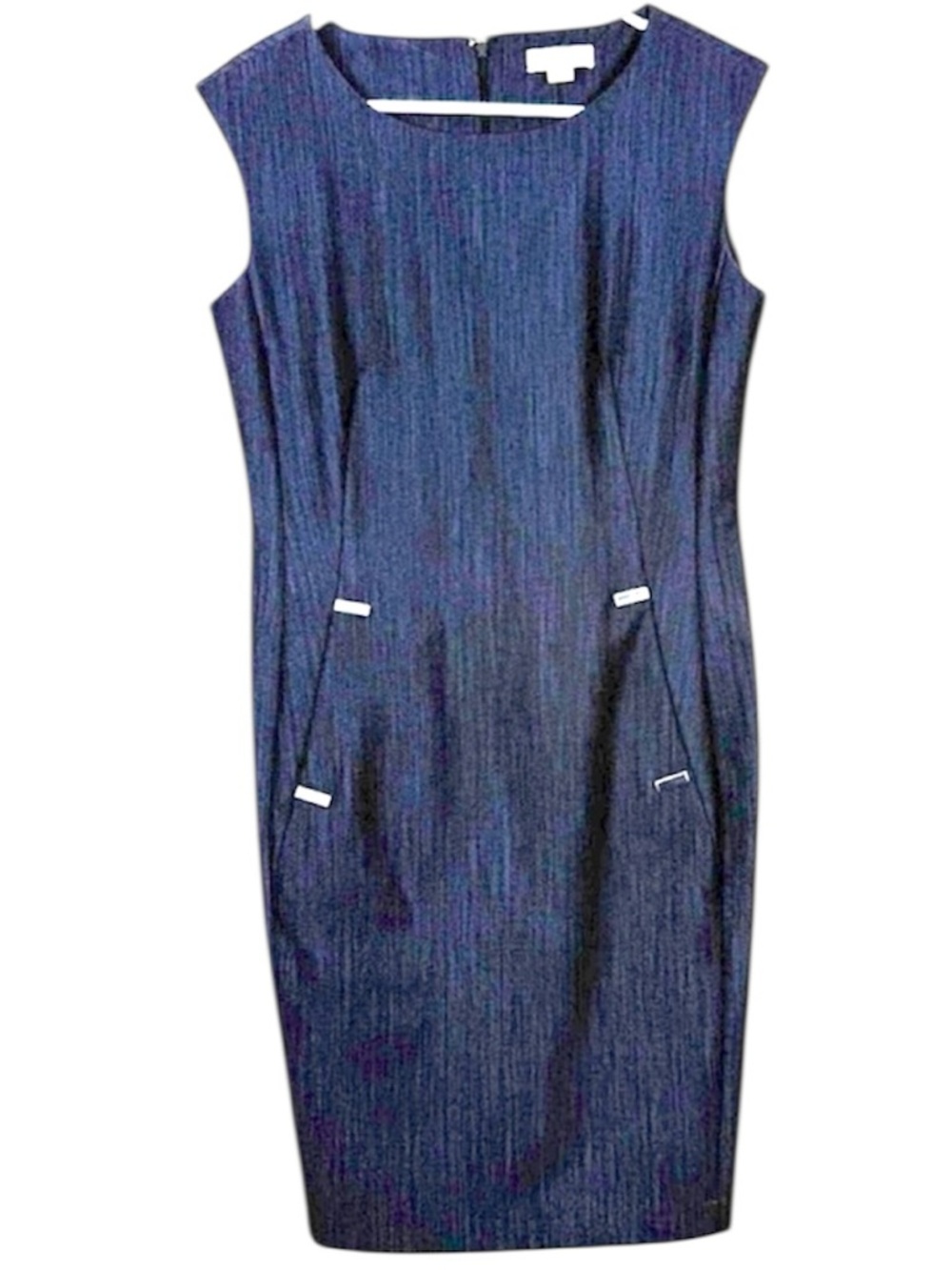 Calvin Klein Blue Sleeveless Midi Dress Size 6 Career Sheath Zip Back